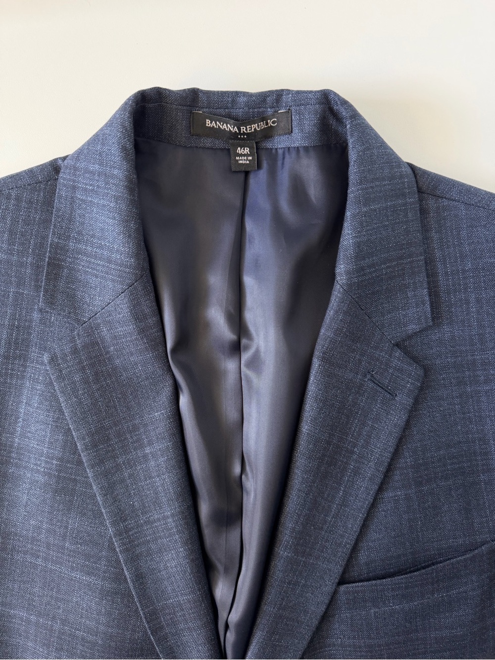 Banana Republic Slim Fit Suit Jacket Sport Coat Blazer Blue Check Cotton 46R